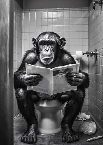 Affe auf WC, Poster A4 ohne Rahmen, Toilette Badezimmer Deko, Wand-Deko Bilder Lustiges Geschenk