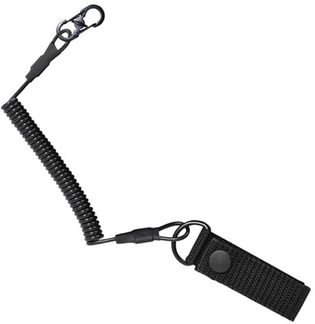 Ryaupy Paracord Tactical Lanyard - Elastischer Paracord mit Karabiner - Spirale Schlüsselring Elastisch Angeln Lanyards, Spiral SchlüSselanhänger Sicherungsseil für Angeln(Schwarz)