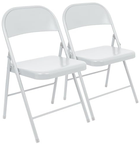 Harbour Housewares White Metal Folding Chairs with Rubber Bumper Feet - Pack of 2 -Matte Lightweight Foldable Desk Chair Metal Garden Seats for Indoor, Outdoor Activities, Guests, Conferences