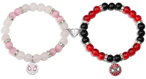 2 Pack Anime Anhänger Armband Paar Armband, Cartoon Spider Love Magnetarmband, Cartoon Armband Glasarmband, Modisches Einzigartiges Elastisches Party Armband Geschenk für Paare, Freund und Partner