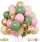 60PCS Pink & Green Balloons - 12Inch, Sage Green & Pink Party Balloons with Metallic Gold Confetti for Baby Shower, Wedding, Jungle, Cactus & Birthday Parties