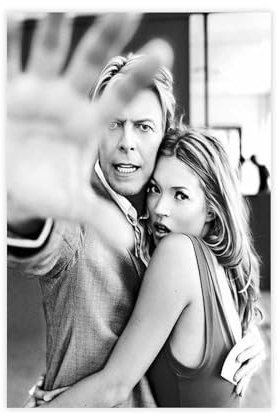 David Bowie und Kate Moss, schwarzer und weißer Mode-Kunstdruck, romantische Schlafzimmer-Dekoration, Leinwand-Poster, Wandkunst, Dekordruck, Bild Gemälde für Wohnzimmer, Schlafzimmer, Dekoration,