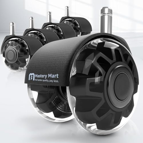 Mastery Mart Bürostuhl Rollen 11mm, Leise Gummirollen, Schützt Hartböden Vor Kratzern, Nie Wieder Bodenschutzmatte, 5er Set Rollen für Bürostühle (Schwarz, PASST Nicht für 10mm Stift).