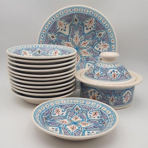 Service à couscous Marocain turquoise assiettes creuses - 12 pers