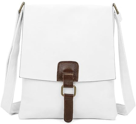 OBC Damen Tasche Crossbody Handtasche Messenger Schultertasche Umhängetasche Shopper Tablettasche bis ca. 7-8 Zoll Überschlagtasche Leder Optik Weiß