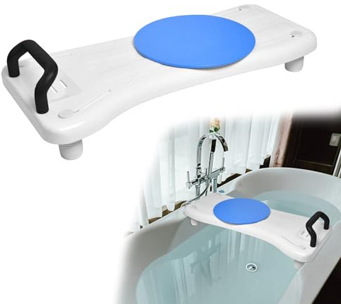 Suusolny Badewannensitz Senioren 75.5x34cm Badewannenbrett zum Sitzen Verstellbar 41-63cm Sitzbrett Wannenbrett Badewanne Brett Seifenablage & ergonomischer Griff 150KG - Schwarz Griff + + Drehscheibe
