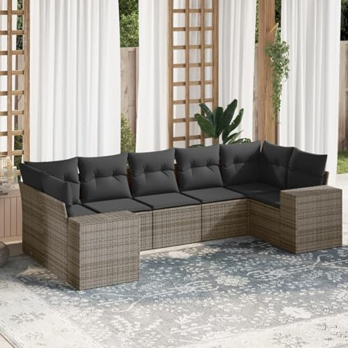 SECOLI Conjunto de muebles de jardín de ratán con espacio de almacenamiento XXL, muebles de terraza, sofá de salón, grupo de asientos de ratán, muebles de esquina, juego de muebles de balcón, color