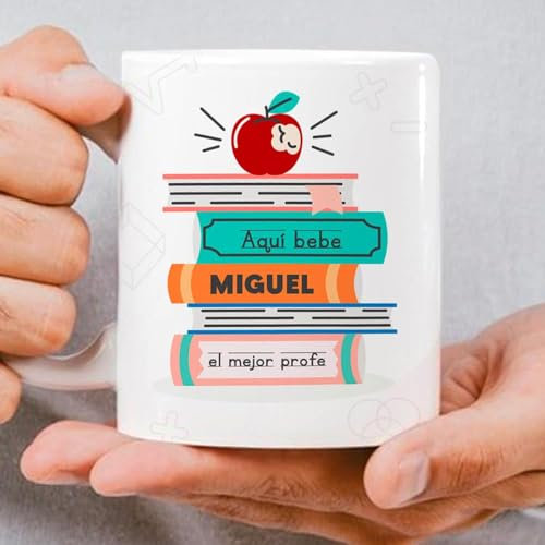 Transparent Gift Taza Personalizada con Nombre y Texto Libros. Regalos Originales para Profesores y Profesoras. Tazas Personalizadas para Regalar Cerámica Desayuno. Regalos Personalizados para Profes