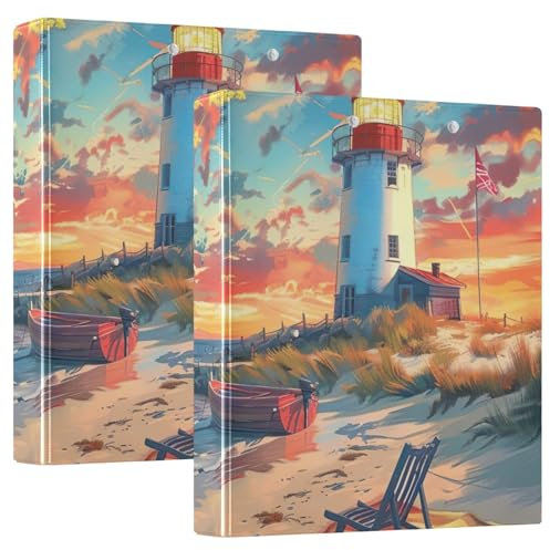 Lighthouse Beach Klemmbrett-Binder, 3-Ringbuch mit Klemmbrett, 2,5 cm, runde Ringe, Ordner, Organizer, 2 Stück