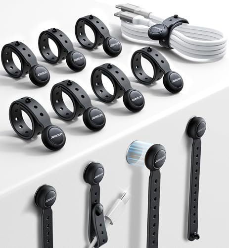 JOYROOM 12 Stück Magnetische Kabelbinder Schwarz, [2025 Neueste] Multifunktionale Silikon Kabelbinder Wiederverschließbar, Kabelhalter Kabel Organizer für Büro, Cable Ties für Reisen Zuhause