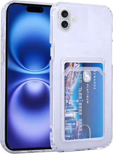 AMPLE Case for iPhone 16, Liquid Silicon Back Card Holder Phone Case, Ultra Slim Soft TPU Shockproof Case with Card Slot, Card Holder Sleeve, Wallet Card for iPhone 16 (Clear)