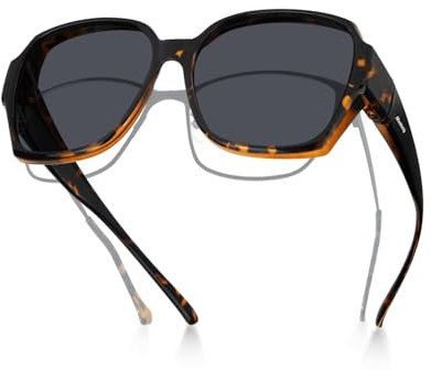 Meeloog Polarisierte Überbrille Sonnenbrille für Damen Herren, UV400 Schutz Sonnenbrille, Quadrat Übergroße Brille zum Fahren DEMST2106 (D1 Schildpatt Rahmen/Graue Linse)