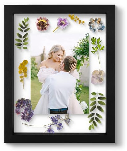 Schwebender Bilderrahmen, 40,6 x 50,8 cm, schwarzer massiver Holzrahmen, gepresster Blumenrahmen, Echtglasfront, Verwendung als 28 x 35 cm Bilderrahmen oder 30,5 x 40,6 cm, für Wandmontage, Schwarz, 1