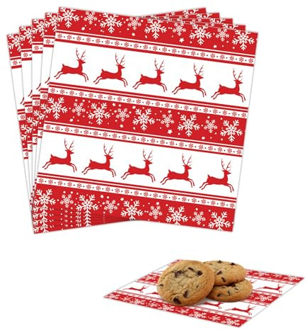 POPOYU 100PCS Weihnachten Elch Lebensmittelqualität Geschenkpapier, Blätter Backpapier, Lebensmittelkorb Liners Papier, Feinkostpapier für Kuchen, Brote, Pommes frites, Sandwiches, Pizza, Burger