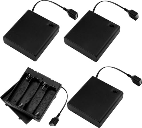 4 Pezzi Portabatterie AA con Interruttore USB, 4x AA 6V Supporto Batteria, 6V Custodia per Batterie AA in Plastica con Presa USB Femmina,per Auto RC, Luci LED, e Progetti Elettronici