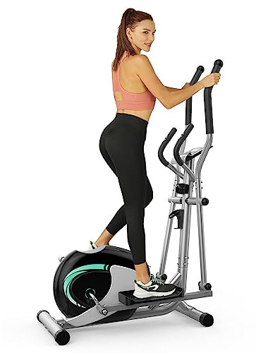 THERUN Cross Trainer for Home Use, Magnetic Hyper-Quiet Compact Elliptical Machine w/ 8 Levels Adjustable Resistance, 6KG Flywheel, Pulse Sensor, LCD Monitor, Bottle Holder (Green)