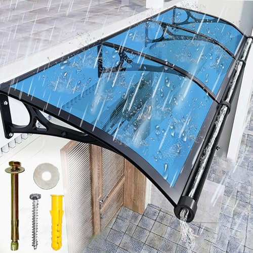 LSPYYDS Vordach Haustür Überdachung, Modernes Design Haustürvordach Pultvordach, Polycarbonat Türvordach für draußen Regenschutz UV-Schutz vor Regen und Schnee, Blau/60x200cm