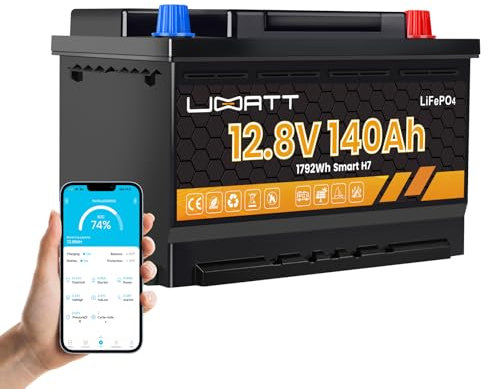Ubatt LiFePO4 12V 140Ah H7 Lithium Batterie Bluetooth Versorgung Batterie Solarbatterie Wohnmobil Autobatterien Solar Camping Haushalt inklusive App (12.8V 140Ah H7)
