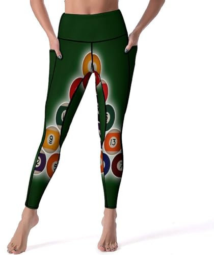 WAFICAC Yogahose mit nummerierten Poolbällen und Taschen, Bauchkontrolle, Workout, Laufen, Yoga-Leggings für Frauen