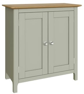 FWStyle Sage Green Oak 2 Door Compact Sideboard - H67 x W65 x D33cm