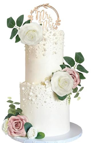 Tortendeko Blumen Wiederverwendbare Cake Topper Hochzeit Hochzeitstorte Topper Kuchen Mr & Mrs Deko Hochzeit Tortenaufsatz Dekoration für Geburtstagsfeier