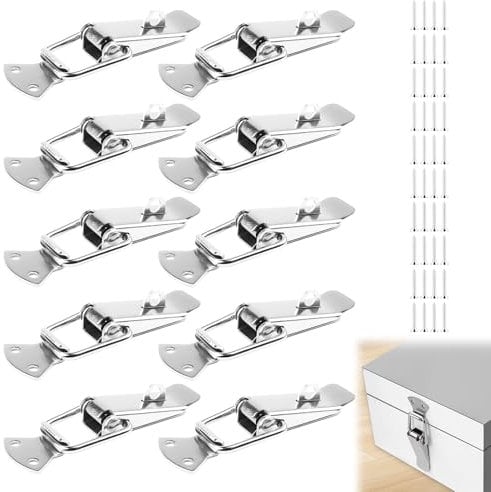 10PCS Tension Clasp with Screws 56mm Stainless Steel Spring Loaded Toggle Latch Hasps Lever Clasps Duck Billed Catch Clamp Clip for Drawer, Cabinet, Case, Toolbox