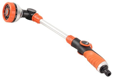 Garten Gießstab,47cm Lang Gartenbrause mit Stiel,180° Schwenkbaren Kopf Stabbrause mit Durchflusskontrolle,8 Sprühbilder Bewässerung Zauberstab für Blumenampeln und Sträucher