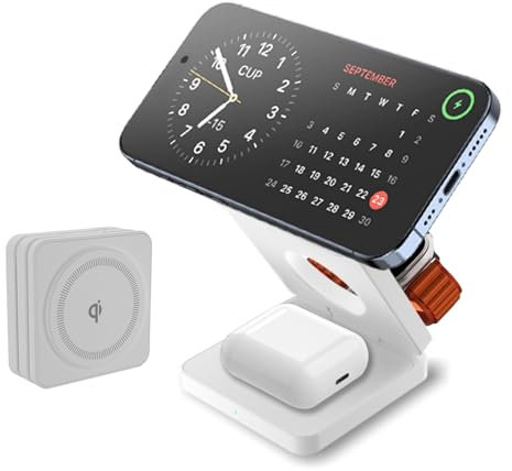 3 in 1 Wireless Charging Station Portable Apple Charger Ultra Compact iPhone Watch Stand 20W Magnetic Fast Docking Station for iWatch Airpods Samsung i Phone 15/14/13/12 etc