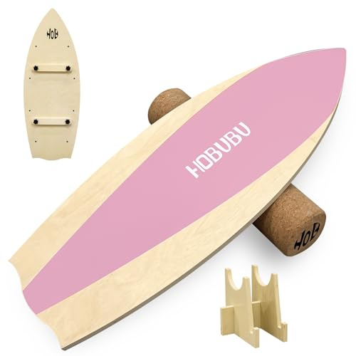 Balance Board Trainer, Wooden Balance Board with Cork Roller, Wooden Trainer Board for Beginners & Experts, Indoor Surfboard, Improved Stability and Core Strength