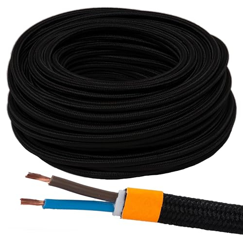 Schwarz 1,2 Meter 2x0,75 2 adrig Textilkabel flexiebel Lampenkabel Gewebekabel Stromkabel Textilummantelt Stoffkabel