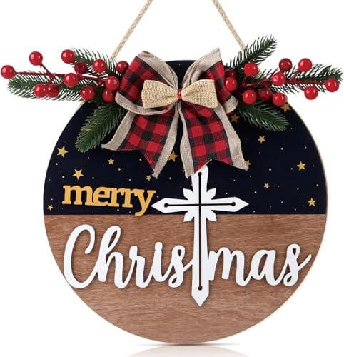 CHDITB 3D Frohe Weihnachten Haustür Deko,Türkranz Weihnachten Deko Girlande,Rustische Winter Christliche Kreuz Wandschilder Schild,Religiöse Weihnachtsdeko Home Veranda Büro Einweihungs dekoration