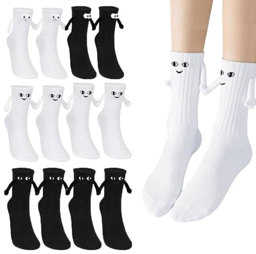 Uoimky Magnetische Socken mit Händen, 6 Paar Lustige Socken Händchen Halten Hand in Hand Socken mit Magnetarmen Funny Socks Geschenke für Paare,Familie, Freunde Geschenkideen
