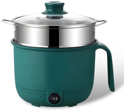 Elektrischer Hot Pot, 1,3l Elektrischer Kochtopf, Hot Pot Ramen Cooker Mit Dampfgarer Aus Edelstahl, Antihaftbeschichteter Hot Pot Elektrisch Für Suppe/Ramen/Pasta/Haferflocken/Ei, 600w, 220v, Grün