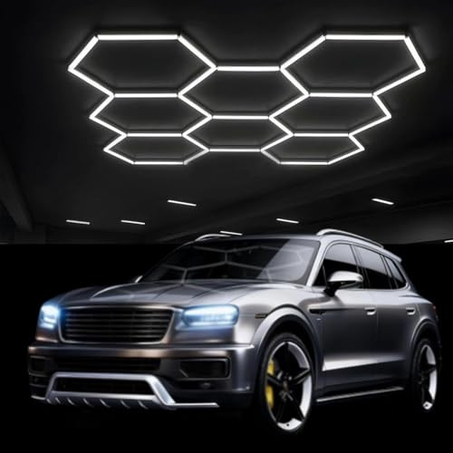 AKPHBKFG LED Flutlicht Sechskant 8 Sektionen für Garage, Sechseckige LED-Beleuchtung, 245 W, 6500 K, IP54, Sechseckiges Gitter, ideal für Garage, Werkstatt, Keller, Sporthalle, Lager, 245 W
