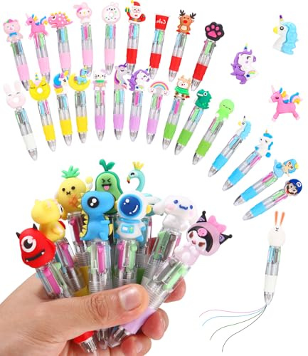 34 Penne multicolore Gadget compleanno bambini, 4 Colori con Adorabili Animali Kawaii, Penne Gel Colorate per Bambini, Regalini Fine Festa Compleanno, Gadget Scuola,Ideali per Natale e Regali