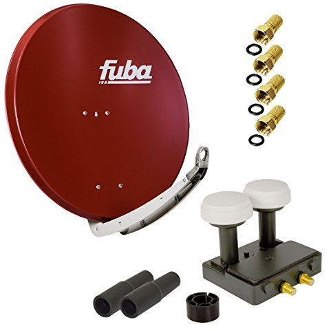 FUBA 2 Teilnehmer Astra Hotbird Digital SAT Anlage DAA 850 R ALU Rot PremiumX Twin Monoblock LNB 4X F-Stecker 2X Tülle