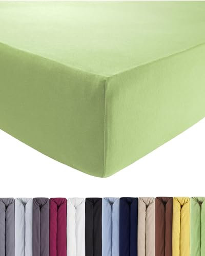 ENTSPANNO Luxus Spannbettlaken 180 x 200 bis 200 x 220 cm - Aus Premium Jersey - Ideal für Wasser- u. Boxspringbetten bis 35cm Höhe - Pistazie-Grün