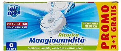 Air Max Ricarica Tab Mangiumidità, Fragranza Neutra, 4 x 450 gr