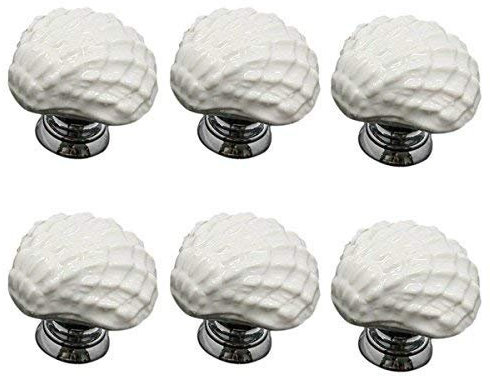 6 PCS 31 mm Pull Griff, Vintage Muschel Form Keramik Knöpfe, Schublade Schrank Küche Schrank Box Tür Bin Rollladen Badezimmer Schränke Knöpfe Griff ziehen, Home Möbel Dekorieren Griffe Knöpfe weiß
