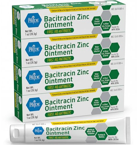 MED PRIDE Bacitracin Zinc Ointment, 4 Pack of 1 oz Tubes – Bulk First Aid Antibiotic Ointment for Cuts, Scrapes, Minor Burns & Wounds – Infection Prevention & Skin Healing Protection