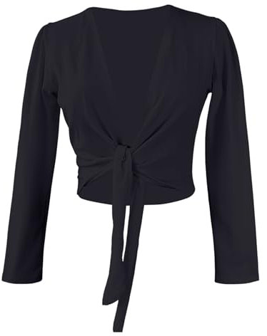Daydance Girl's Women's Dance Top Wrap Cotton Cardigan Shrug Sweater for Ballet, A Size Up, Black, Medium