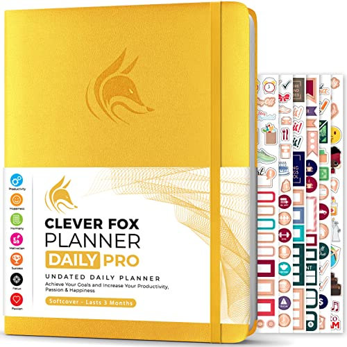 Clever Fox - Planner Daily PRO - A4, Täglicher Lebensplaner und Dankbarkeits-Tagebuch zur Steigerung der Produktivität, Zeitmanagements, Zum Erreichen Ihrer Ziele, Undatiert, 3 Monate, Bernsteingelb