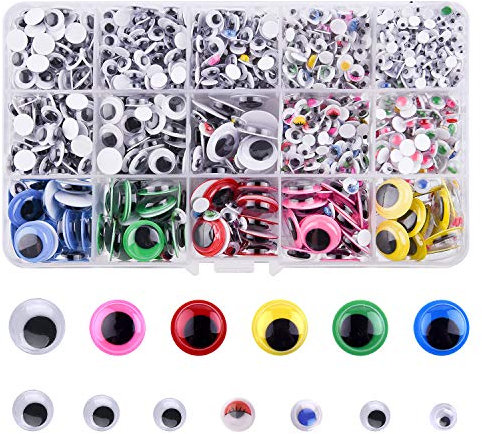 FEPITO 1600Pcs Wobbly Wiggle Googly Eyes Self Adhesive for Dolls DIY Toys Craft Scrapbooking Decorations Assorted Size