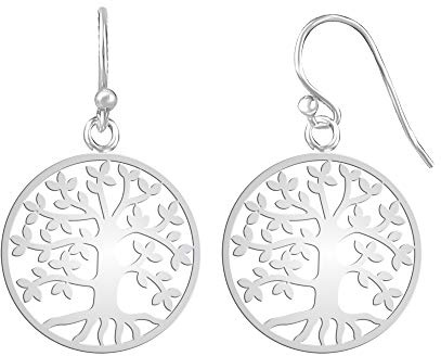 Charmsy Silver Boucles d'oreilles en argent sterling avec arbre de vie pour filles (argenté), Pas de gemme