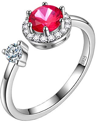 Aurora Tears Juli Birthstone verstellbare Ringe 925 Sterling Splitter Birthstone offener Ring Geburt Stein Schmuck für Frauen und Männer DR0090R