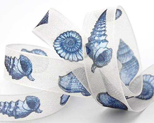 3 m x 25 mm Dekoband MARITIM MUSCHELN BLAU CREME Schleifenband Geschenkband Deko Band Tischdeko Natur Geburtstag Stoffband mit formstabilen Kanten