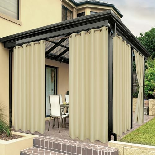 Bonzer Rideaux d'extérieur pour terrasse résistants à l'eau – 1 Panneau – 241 x 137 cm (l x L) – pour Porche, pergola, tonnelle, crème
