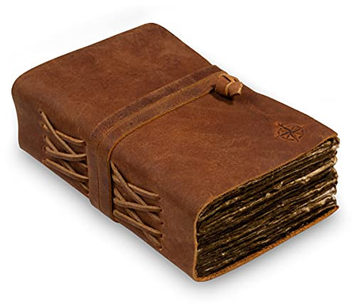 WANDERINGS Kleines Vintage-Lederjournal, 10x15.5cm - Antikes Handgefertigtes Ledergebundenes Journal Mit Altmodischem Deckle Kante-Papier - Perfekt Zum Schreiben, Ein Tagebuch, Notizen Machen