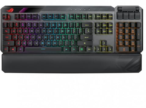 ASUS ROG Claymore II - Teclado Mecánico Gaming (switch óptico RX Red, teclado numérico y reposamuñecas, conexión por Cable e inalámbrica (2,4G), Aura Sync) Negro - QWERTY español