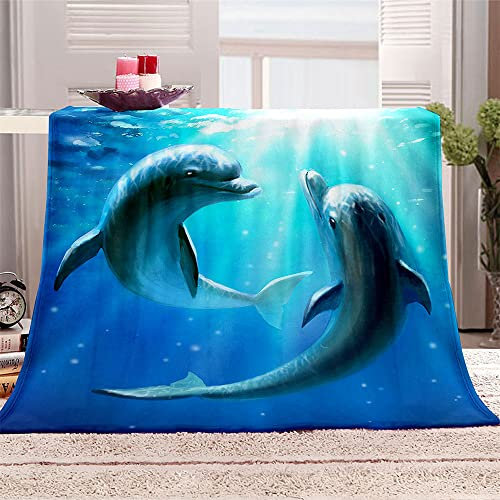 FANSU Kuscheldecke Flauschig Flanell Decke, 3D Drucken Microfaser Weich Warm Plüsch Fleecedecke Sofadecke Couchdecke Wohndecke Bettdecke Tagesdecke (Delfin,180x200cm)